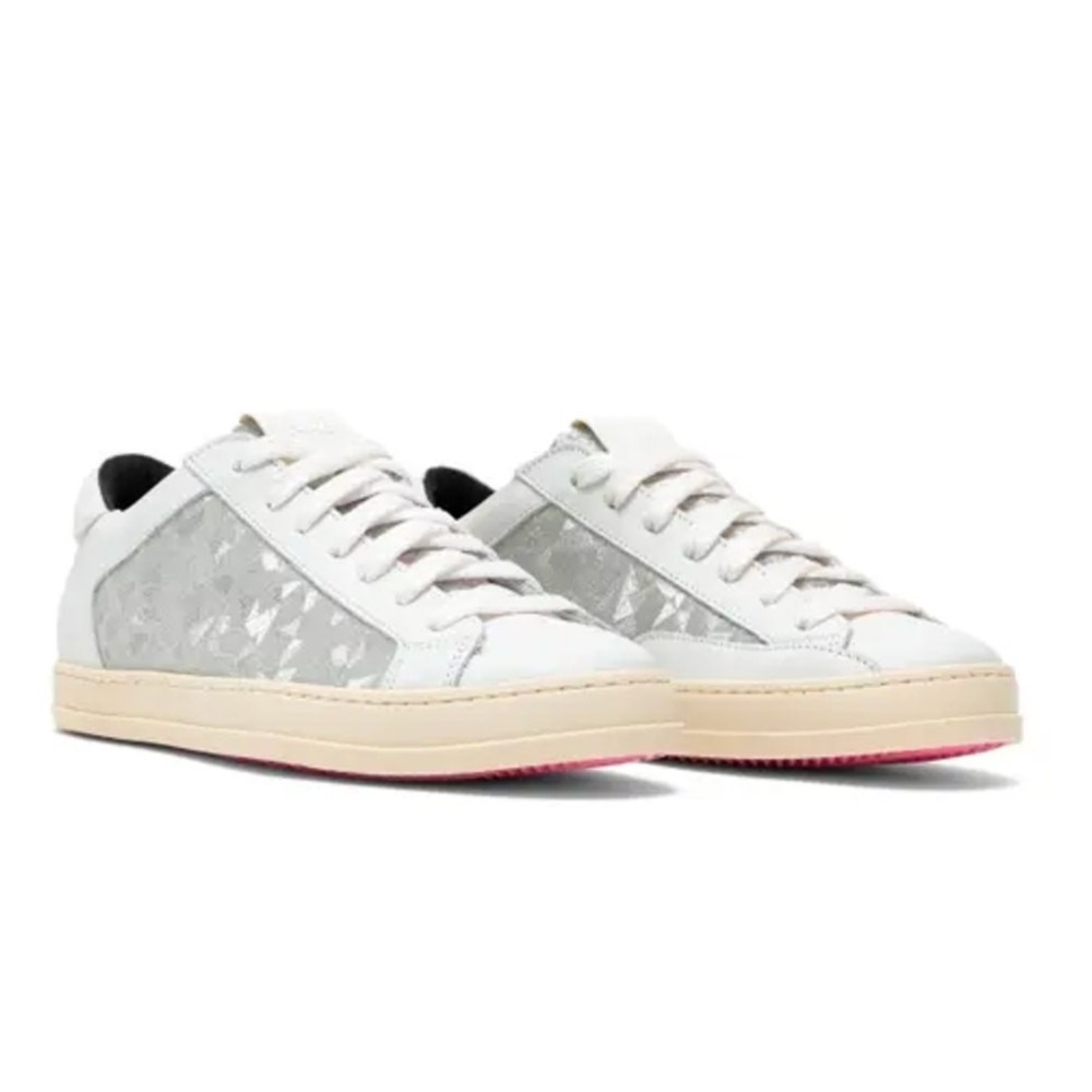 P448 John Stardust Glitter Low Top Sneakers Women Size‎ 39 Silver EXCELLENT